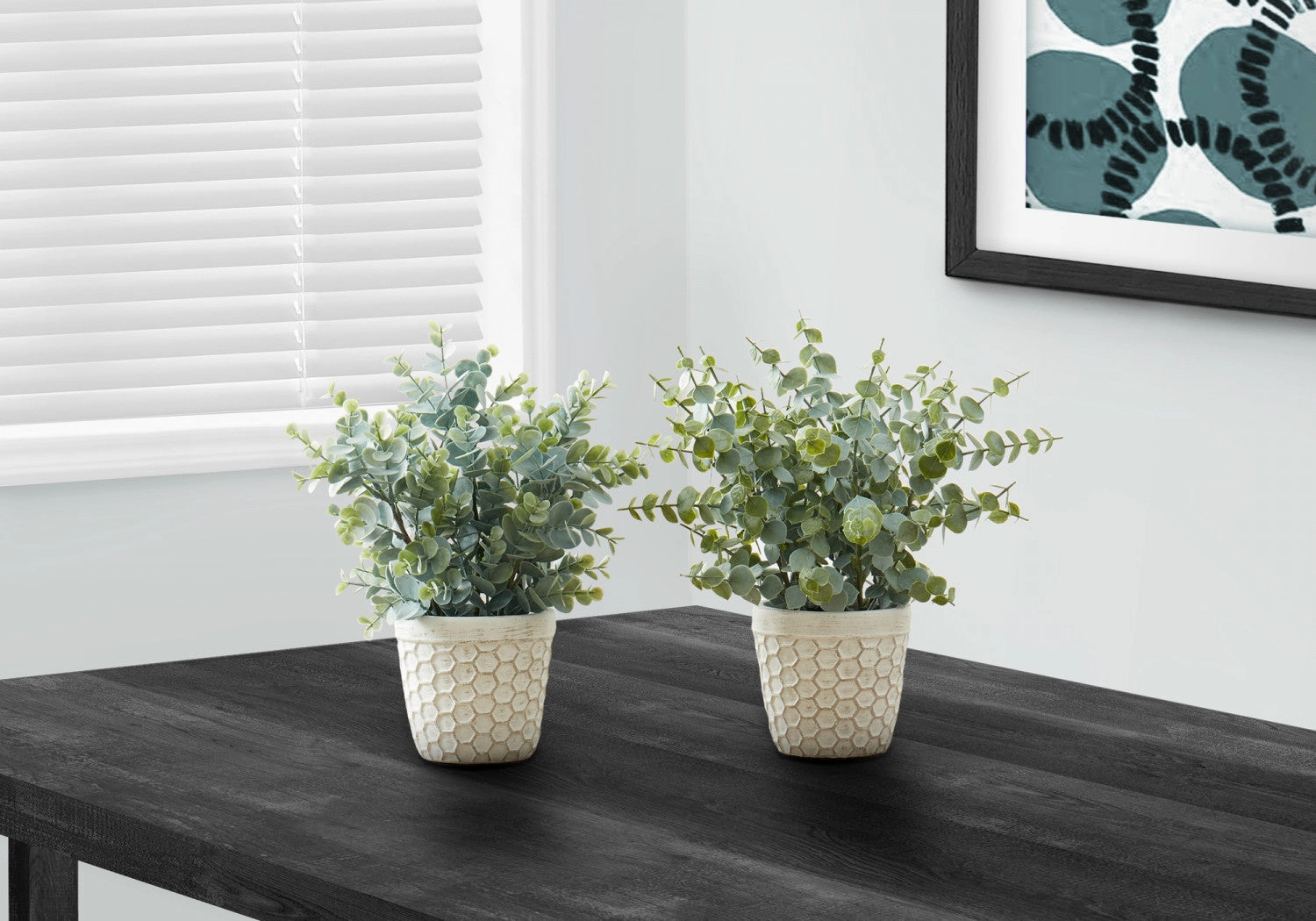 13" Eucalyptus Grass Plant With 4" White Pot - Green - Set of Two