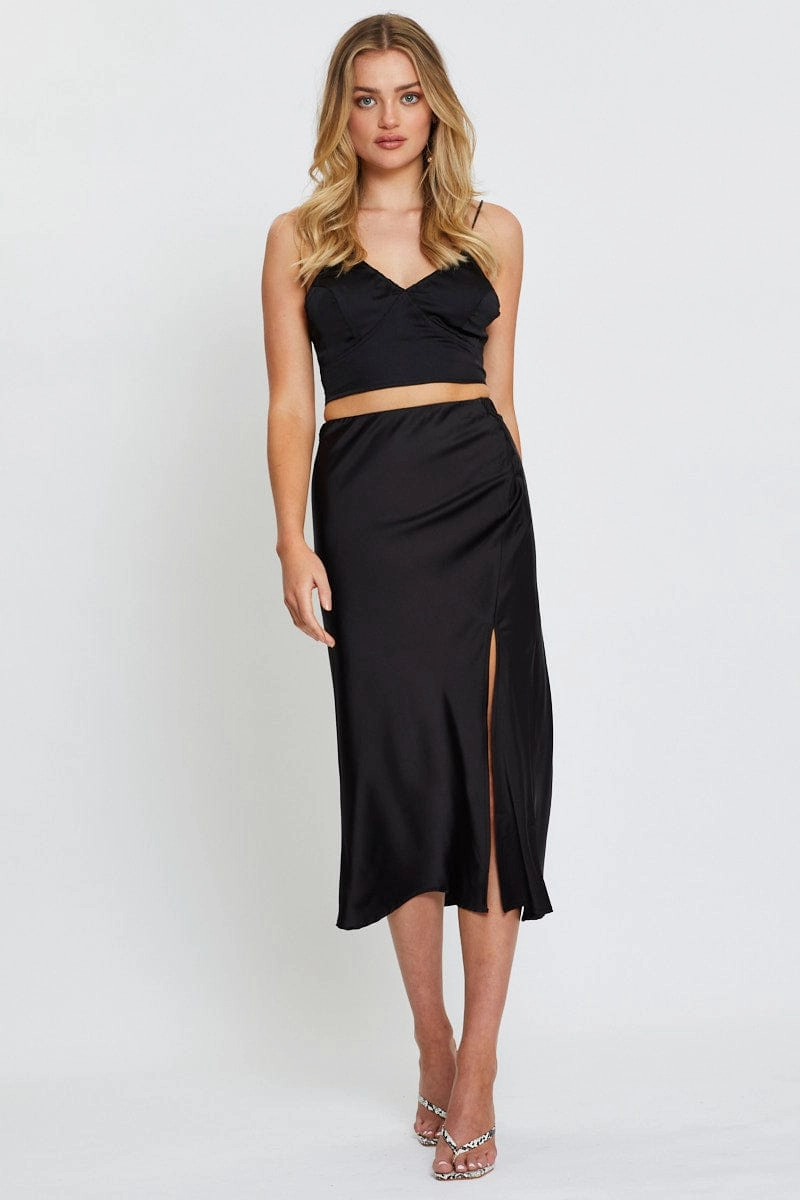 Black Cami Top Halter Satin