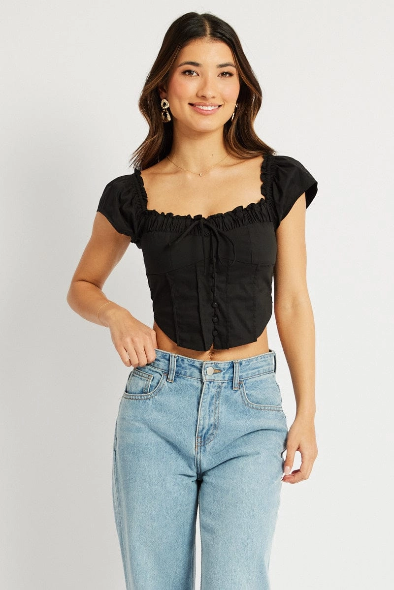 Black Corset Top Short Sleeve