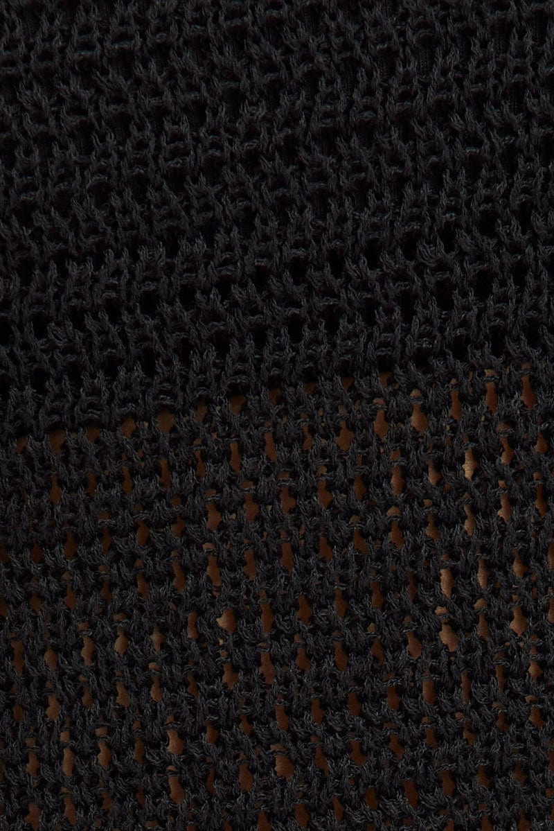Black Crochet Knit Vest Crew Neck