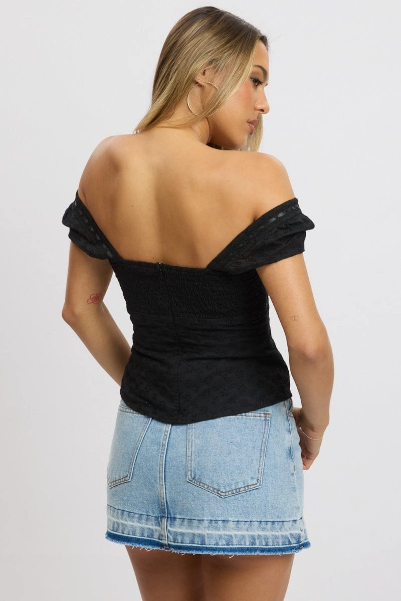 Black Eyelet Top Short Sleeve