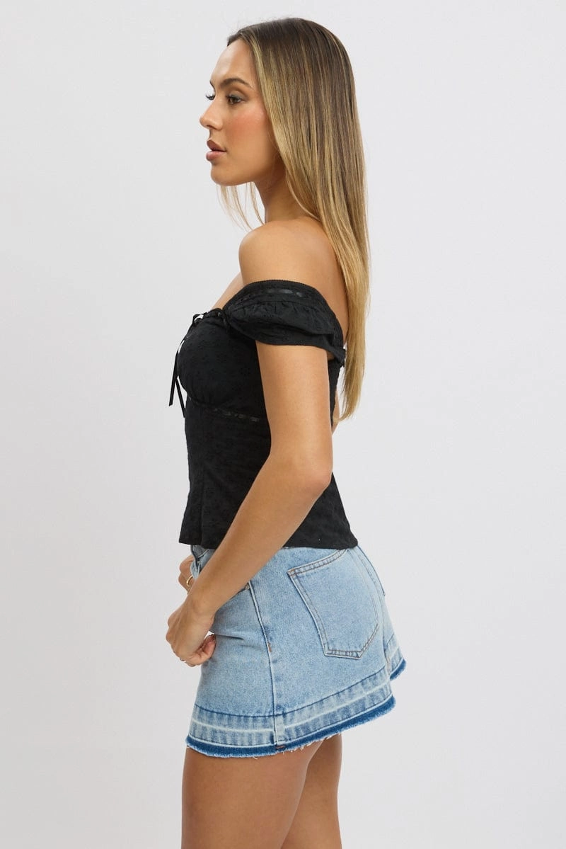 Black Eyelet Top Short Sleeve