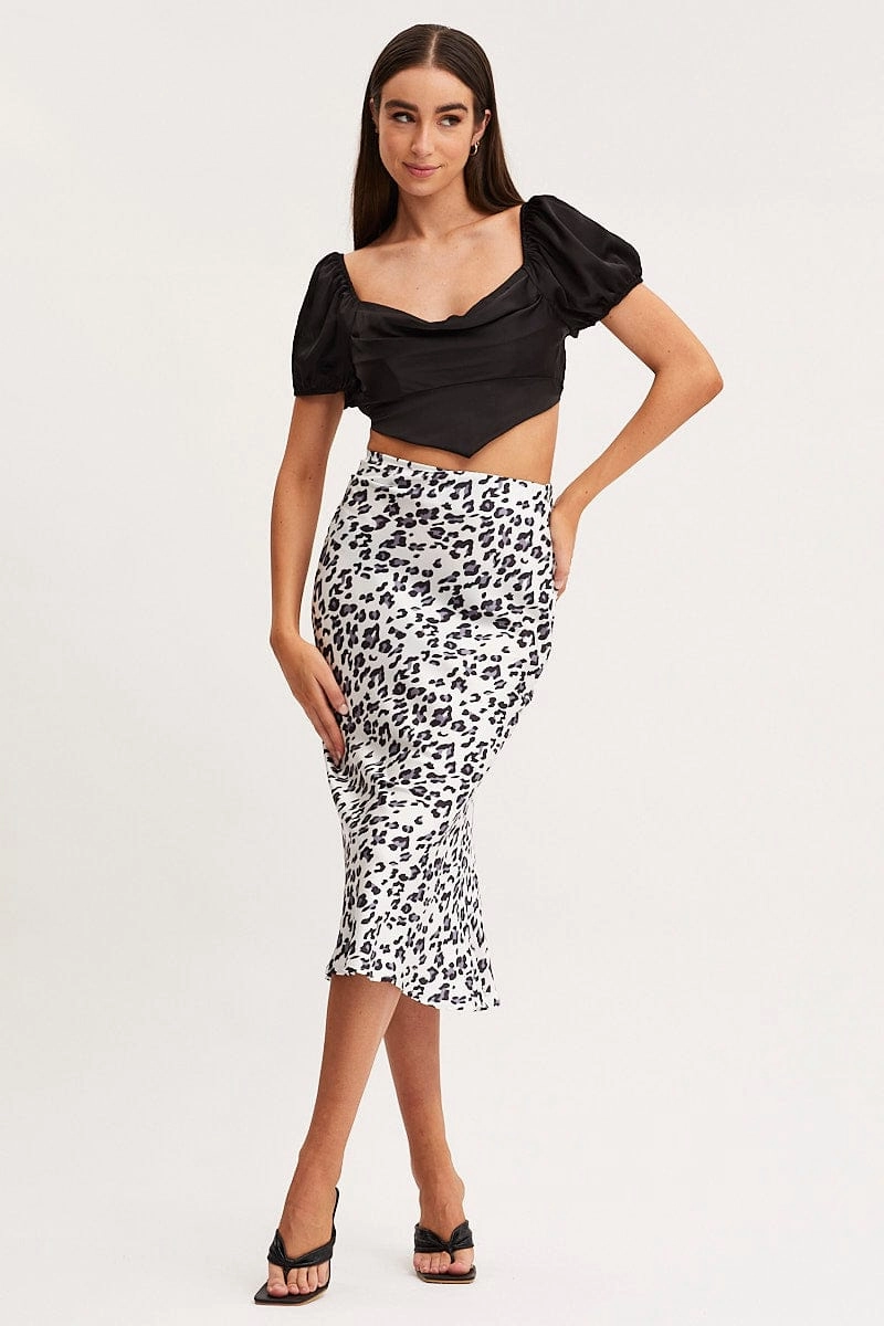 Black Scarf Top Short Sleeve Crop