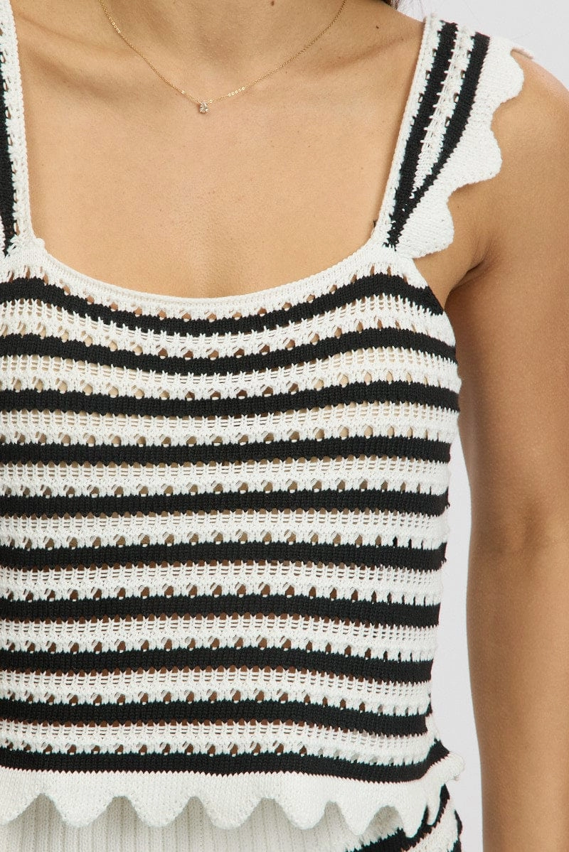 Black Stripe Crochet Knit Top