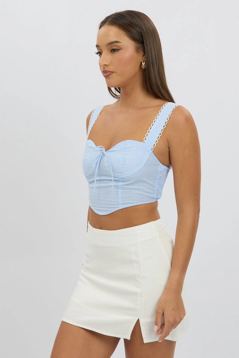 Blue Check Crop Top Sleeveless Corset