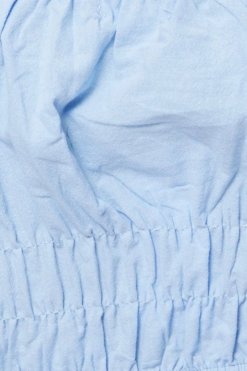 Blue Crop Top Off Shoulder Short Sleeve