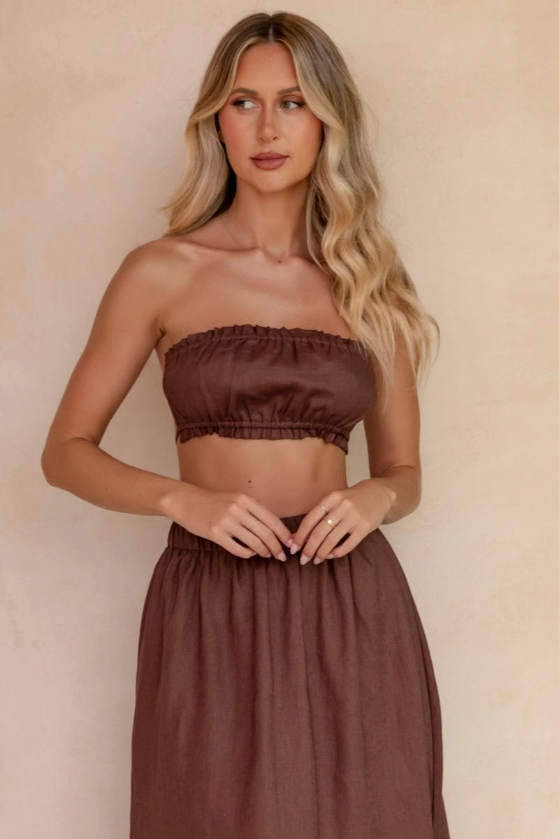Brown Boobtube Sleeveless Crop