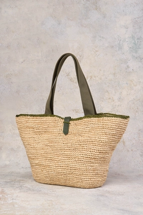 Crochet Raffia Woven Basket - Natural