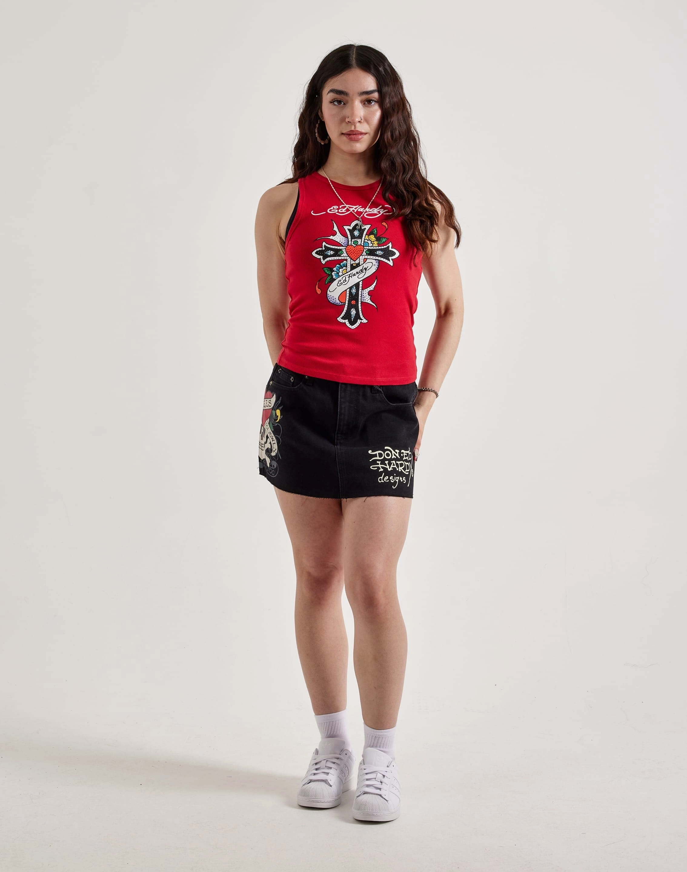 Ed Hardy Cross Rhinestone Rib Tank Top