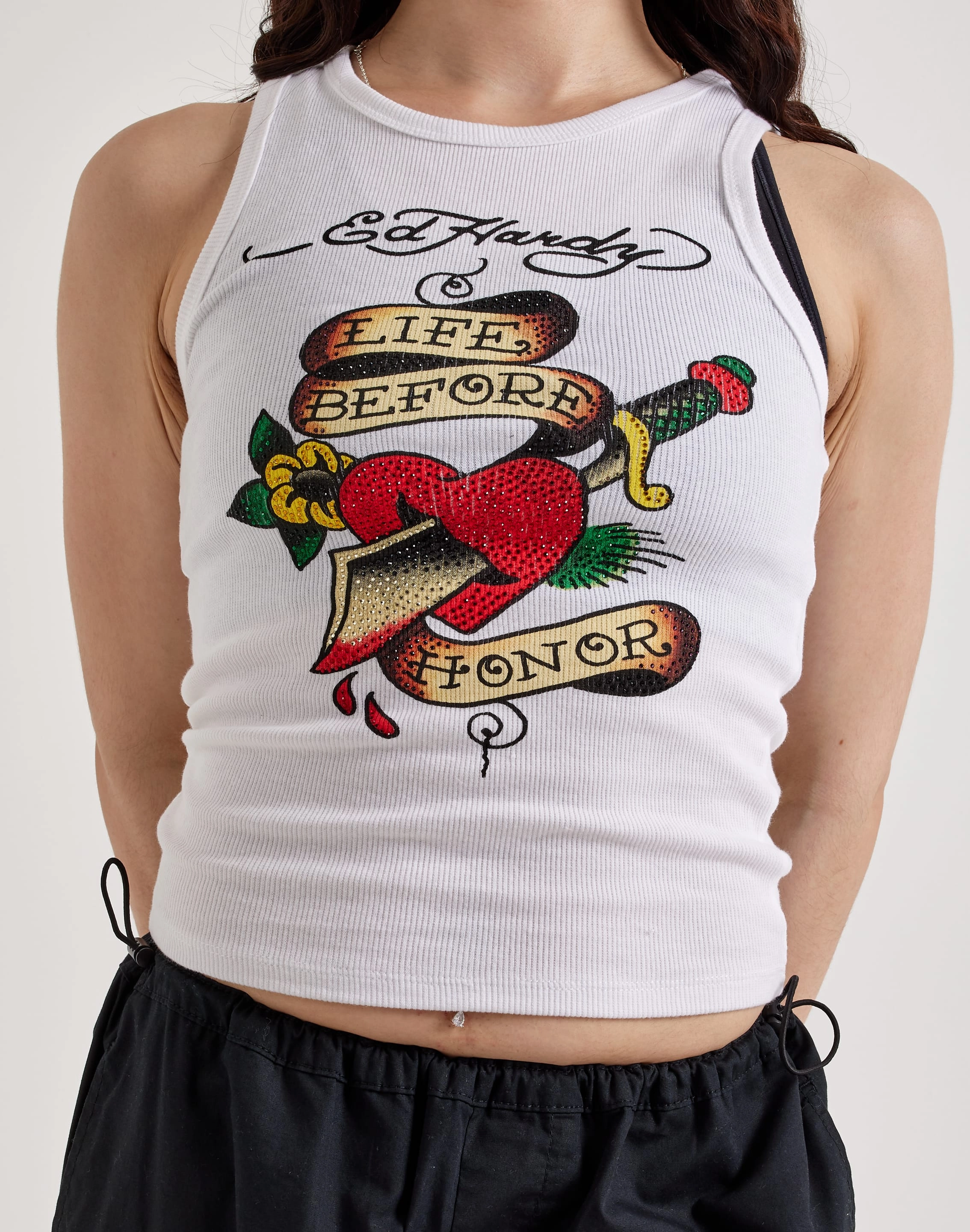 Ed Hardy Heart Sword Rhinestone Rib Tank Top