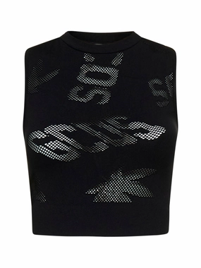 GCDS Logo Mesh Sleeveless Cropped Top