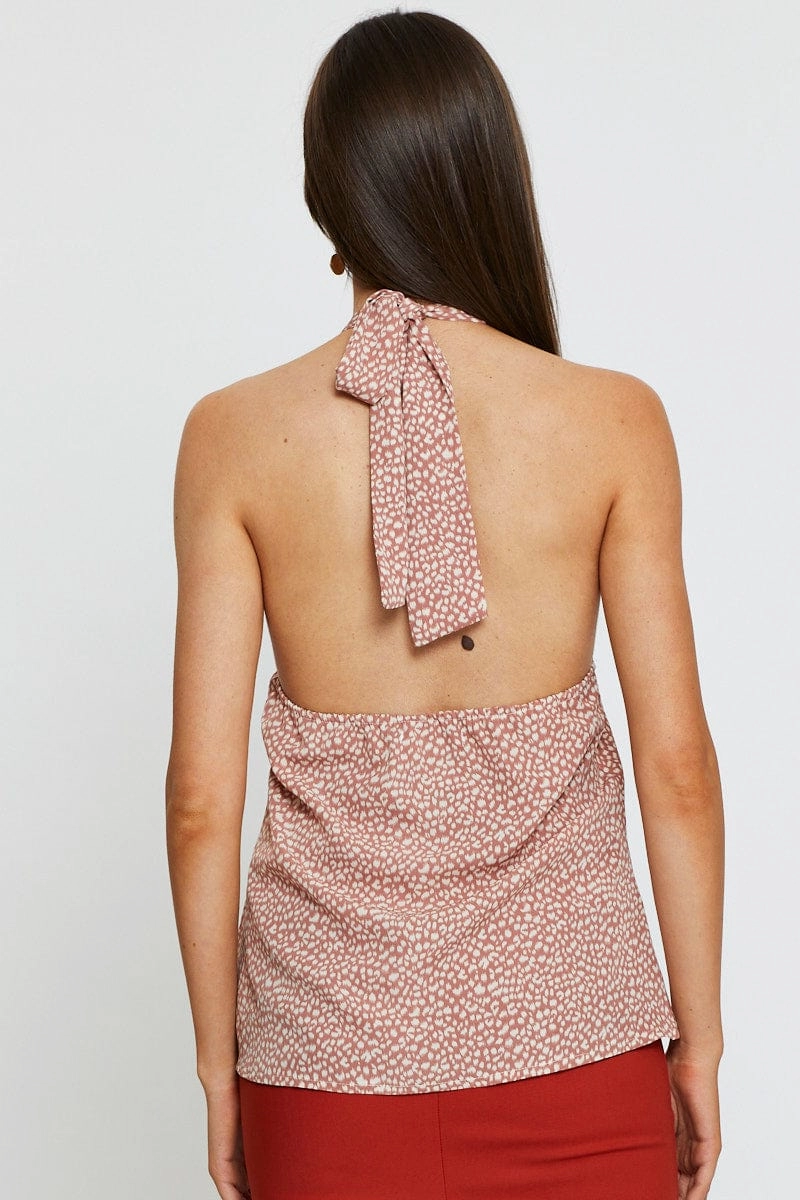 Geo Print Halter Top Sleeveless Tie Up