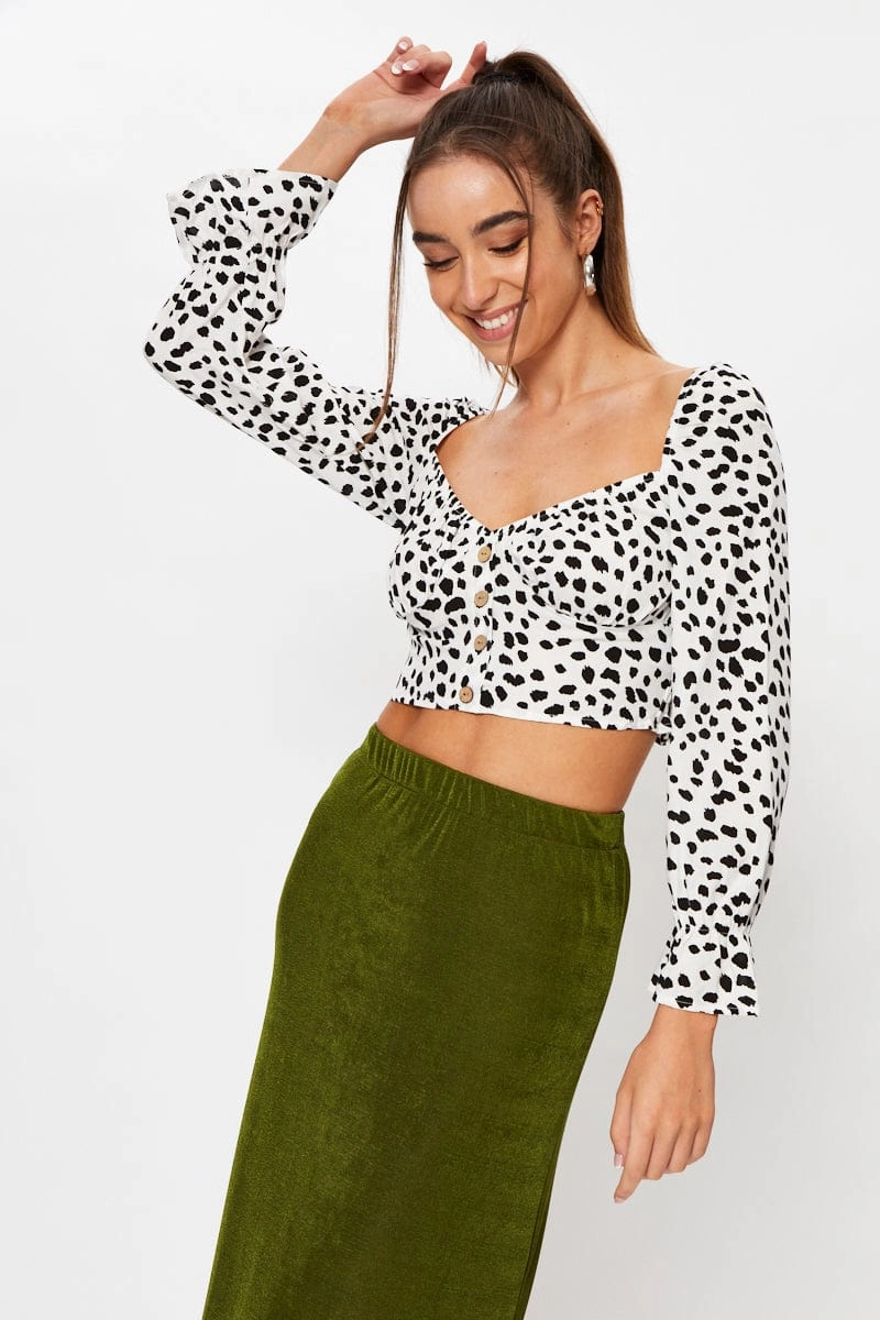 Geo Print Long Sleeve Geo Print Semi Crop Top