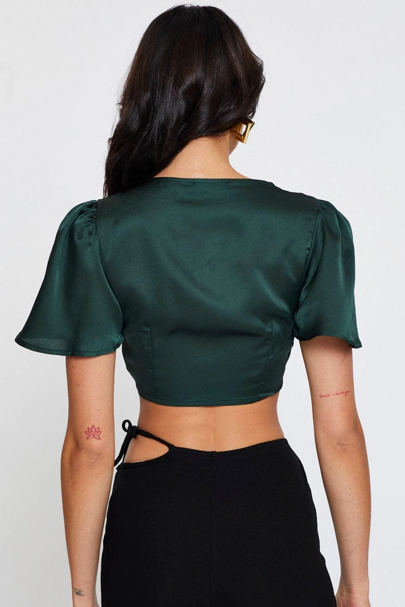 Green Crop Bolero Short Sleeve Tie Up