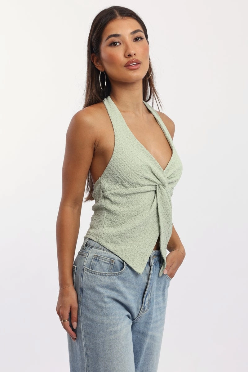 Green Halter Neck Top Sleeveless