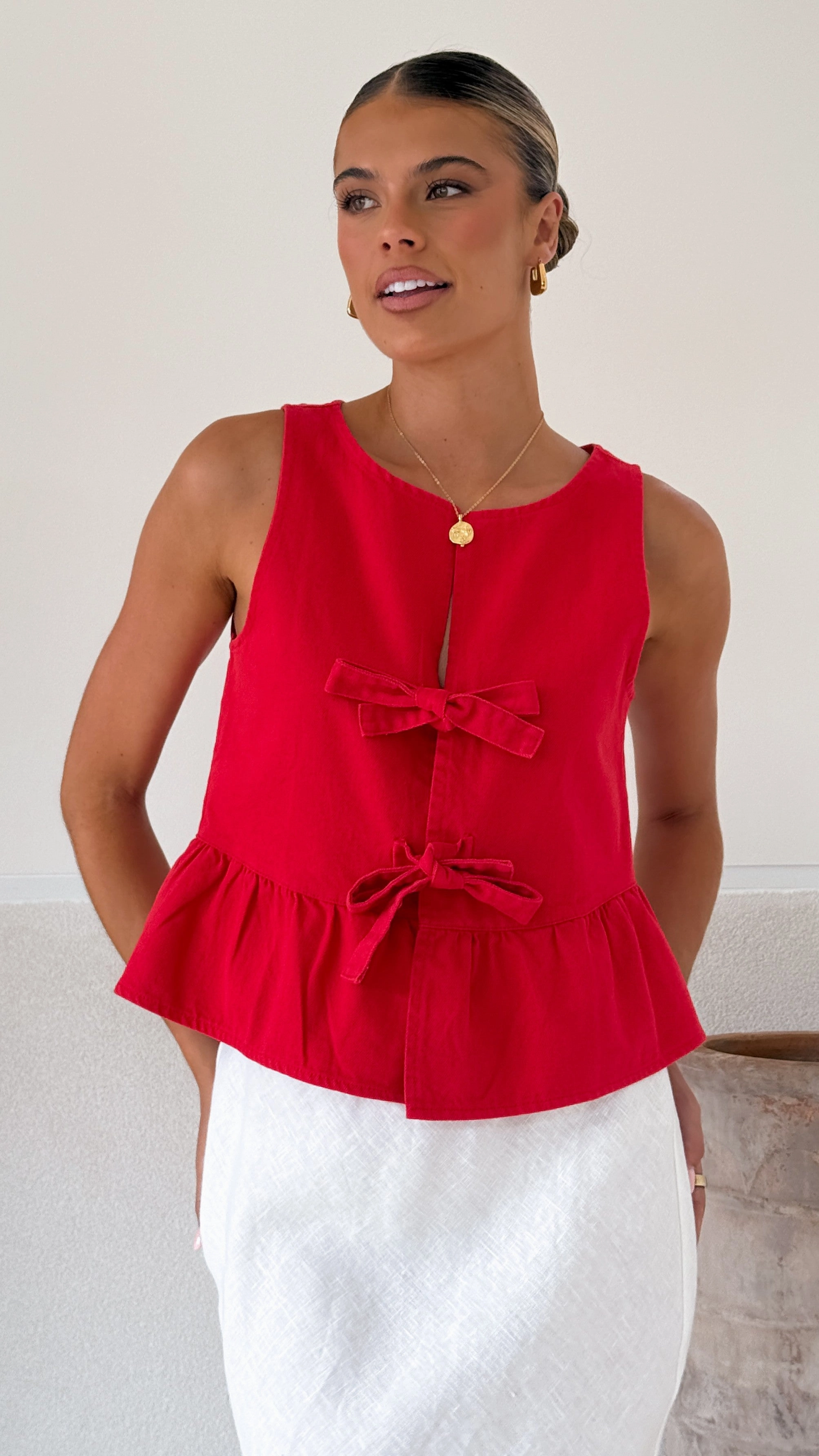 Jarrah Tie Top - Red