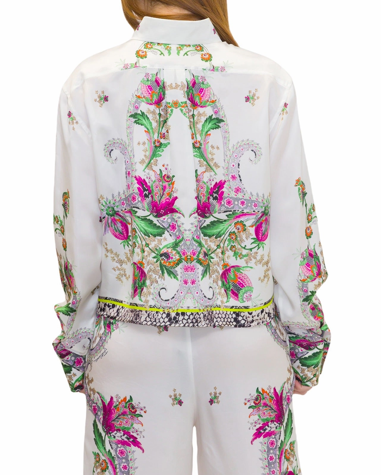 Just Cavalli Floral Printed Long-Sleeved Cropped Shirt