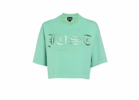 Just Cavalli Perforated Logo Cropped T-Shirt