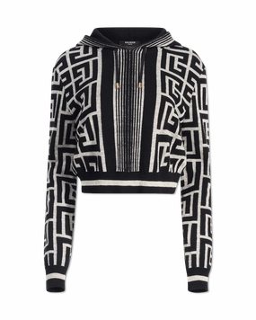 Maxi Monogram Cropped Knit Hoodie