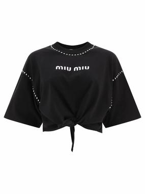 Miu Miu Studded Cropped T-Shirt