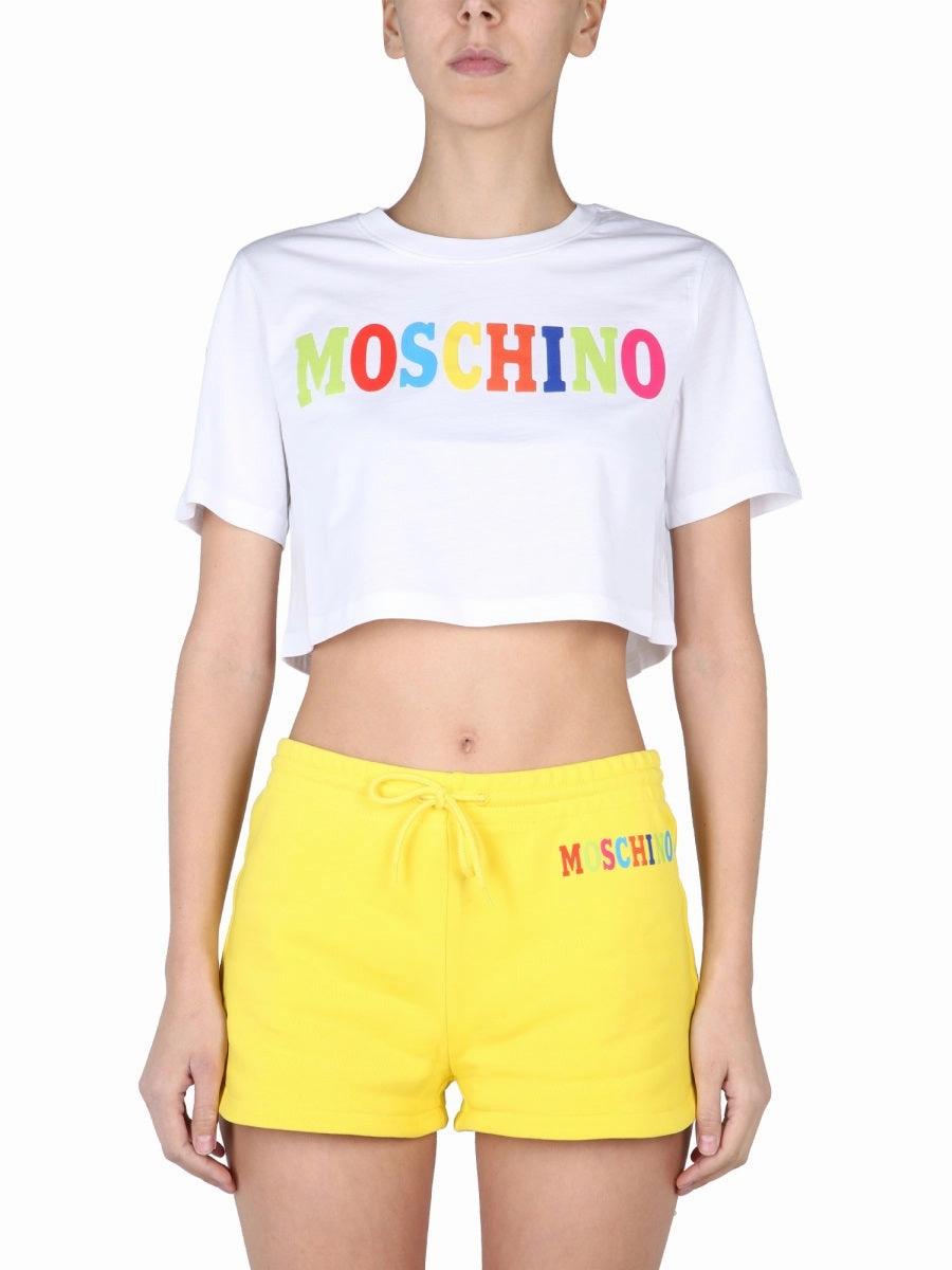 Moschino Logo Printed Crewneck Cropped T-Shirt
