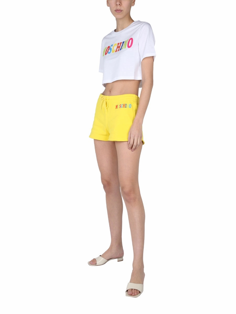 Moschino Logo Printed Crewneck Cropped T-Shirt