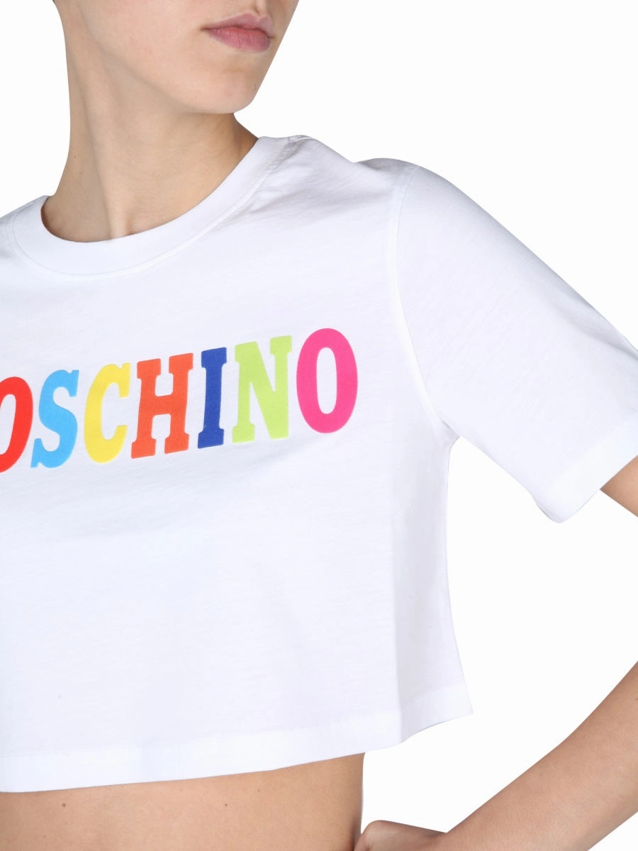 Moschino Logo Printed Crewneck Cropped T-Shirt