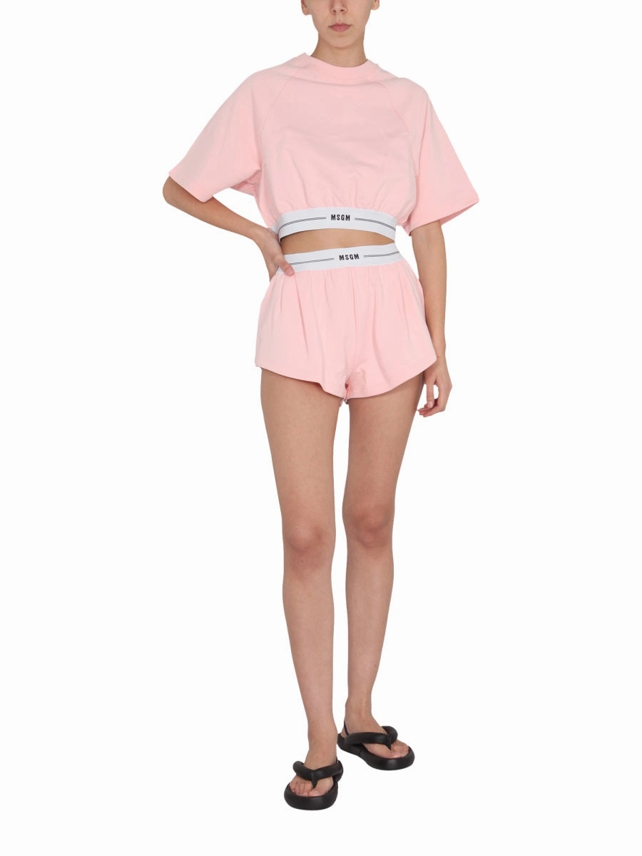 MSGM Logo Band Cropped Crewneck T-Shirt