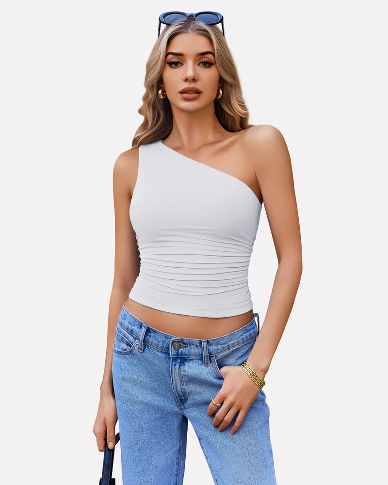 One Shoulder Tank Top Crop Tops