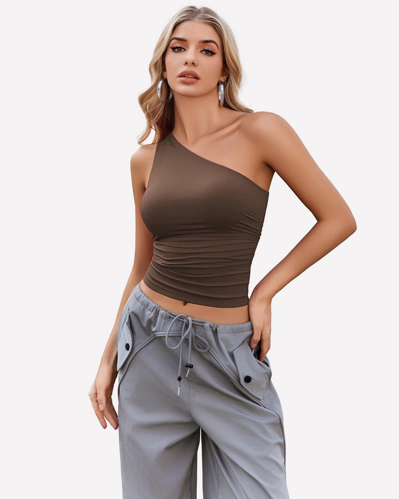 One Shoulder Tank Top Crop Tops
