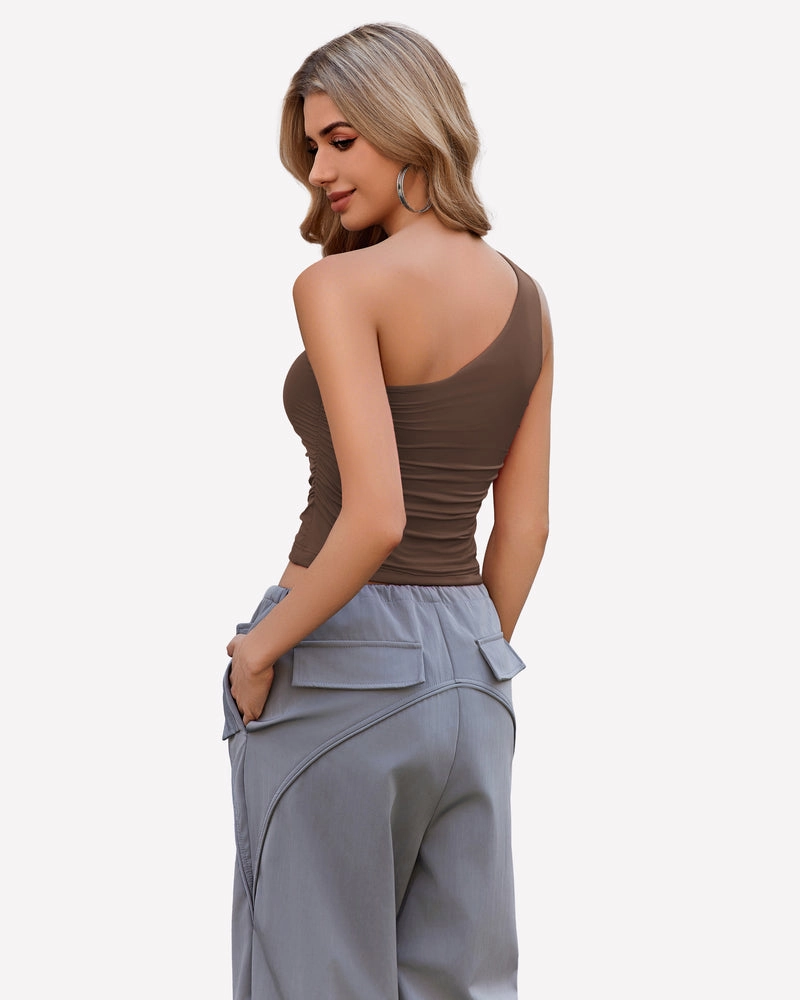 One Shoulder Tank Top Crop Tops