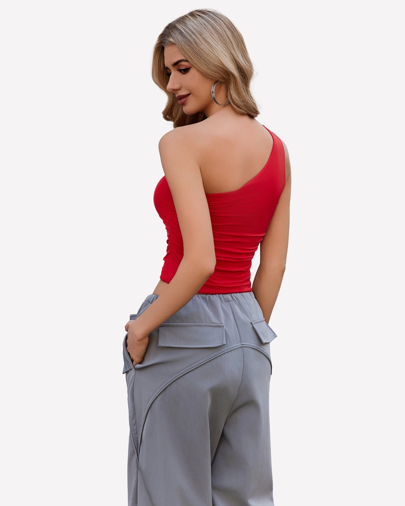 One Shoulder Tank Top Crop Tops