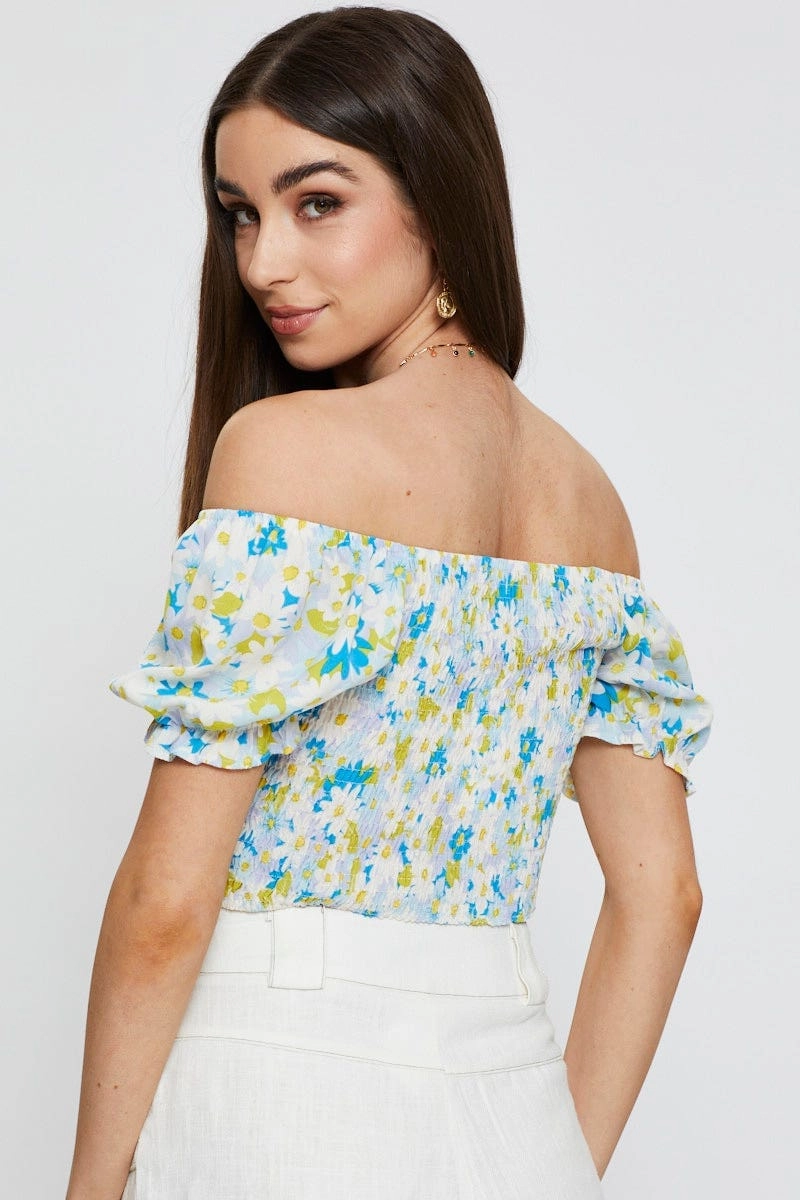 Print Crop Top Short Sleeve Sweetheart