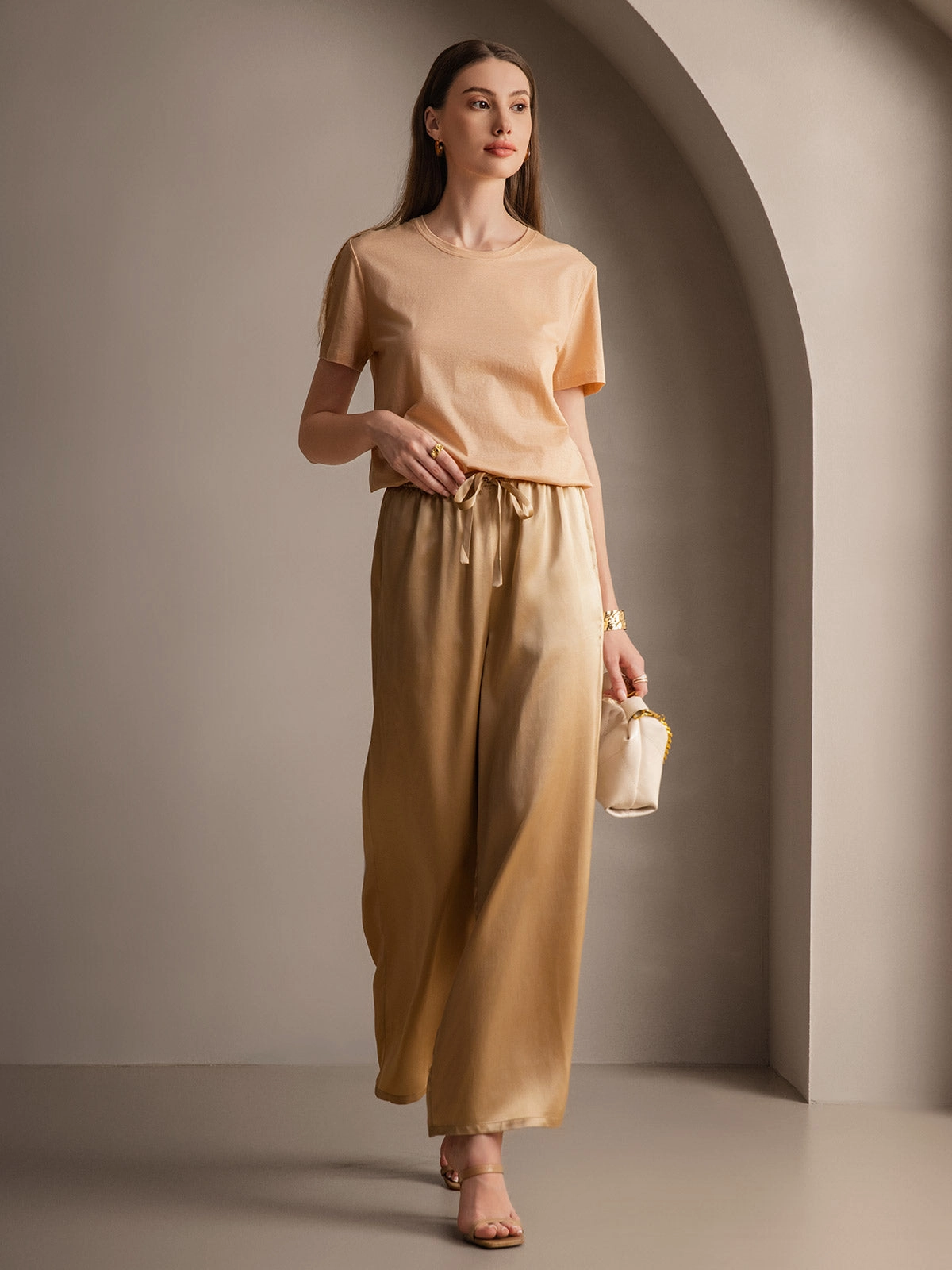 Pure Silk Relaxed Elastic-Waist Pants