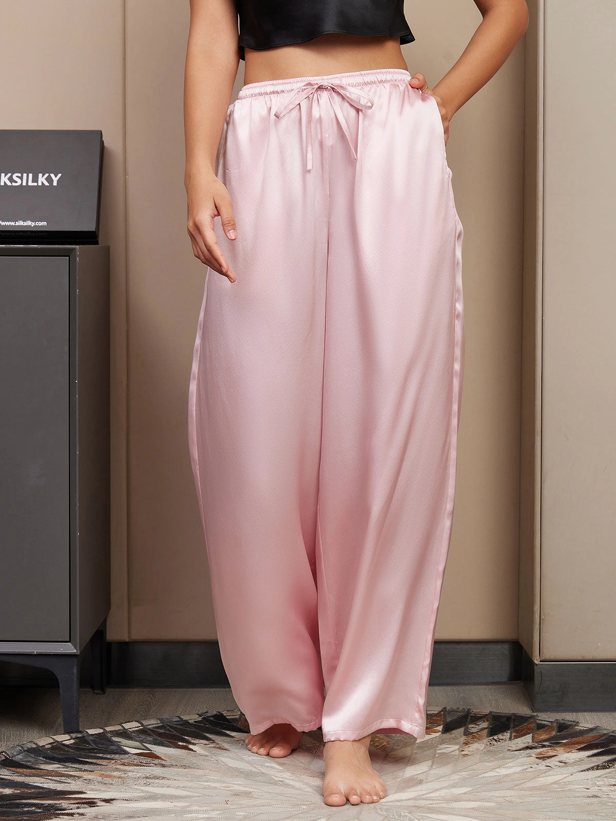 Pure Silk Relaxed Pants with Elastic Waist