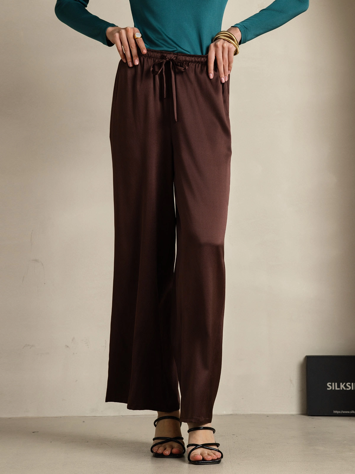 Pure Silk Relaxed Pants with Elastic Waist