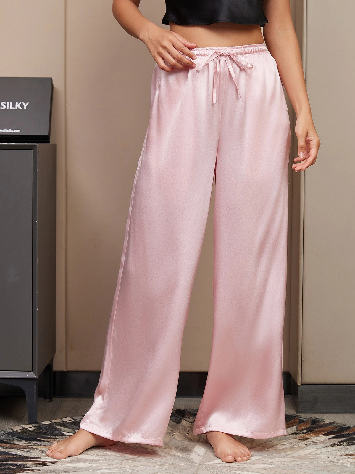 Pure Silk Relaxed Pants with Elastic Waist