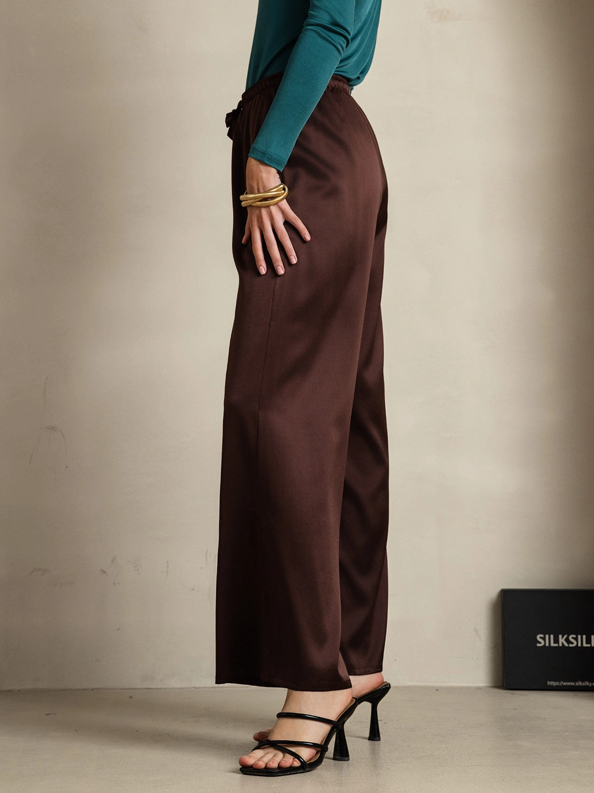 Pure Silk Relaxed Pants with Elastic Waist