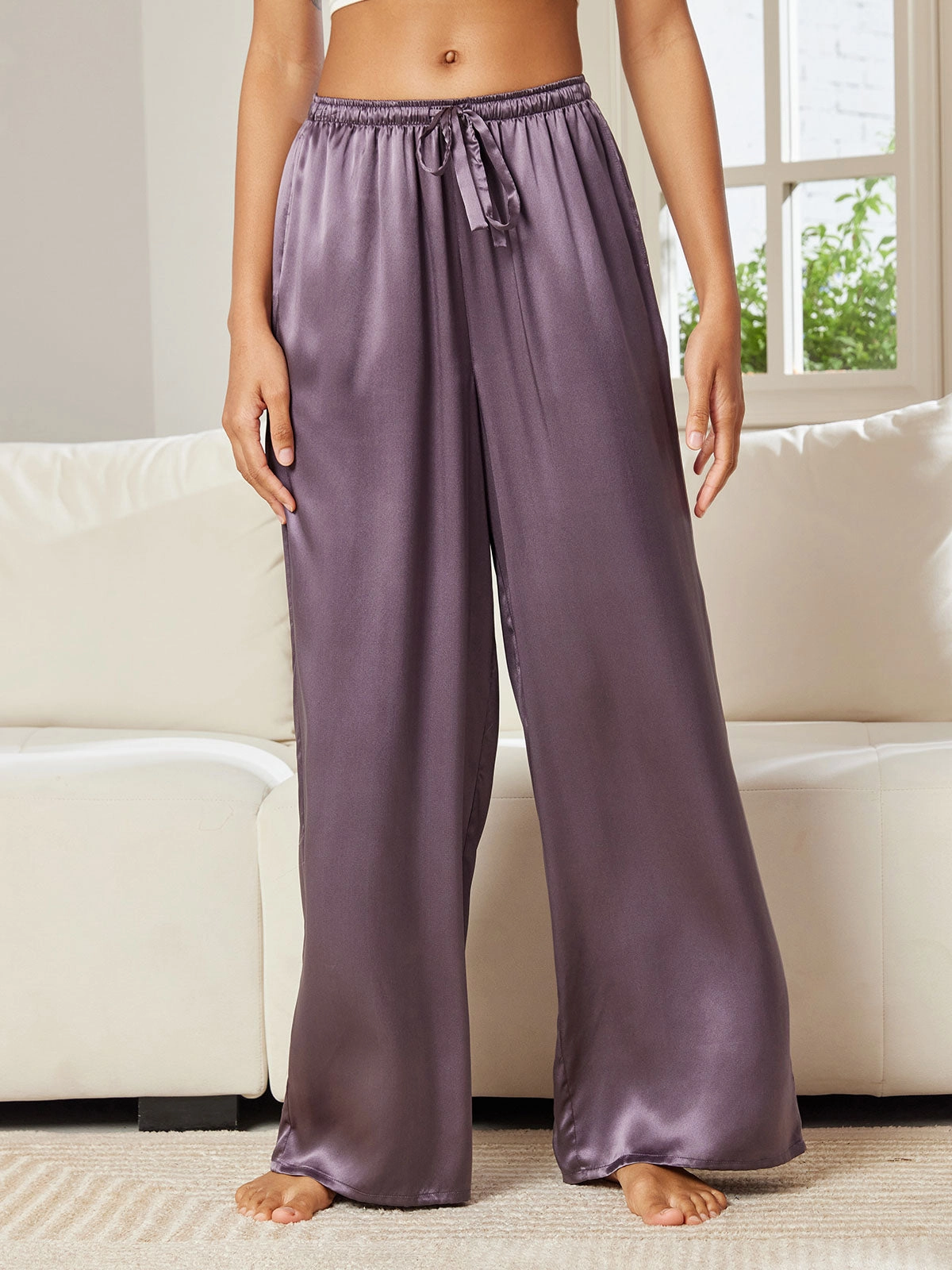 Pure Silk Relaxed Pants with Elastic Waist