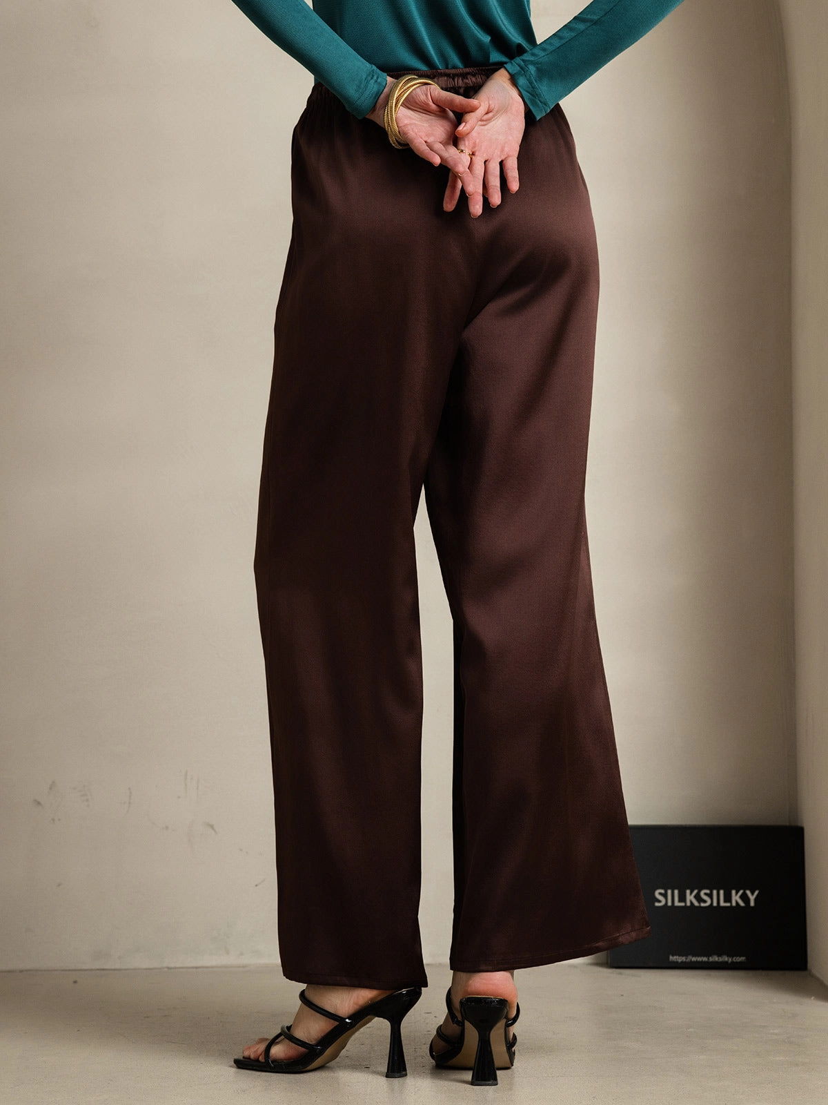 Pure Silk Relaxed Pants with Elastic Waist