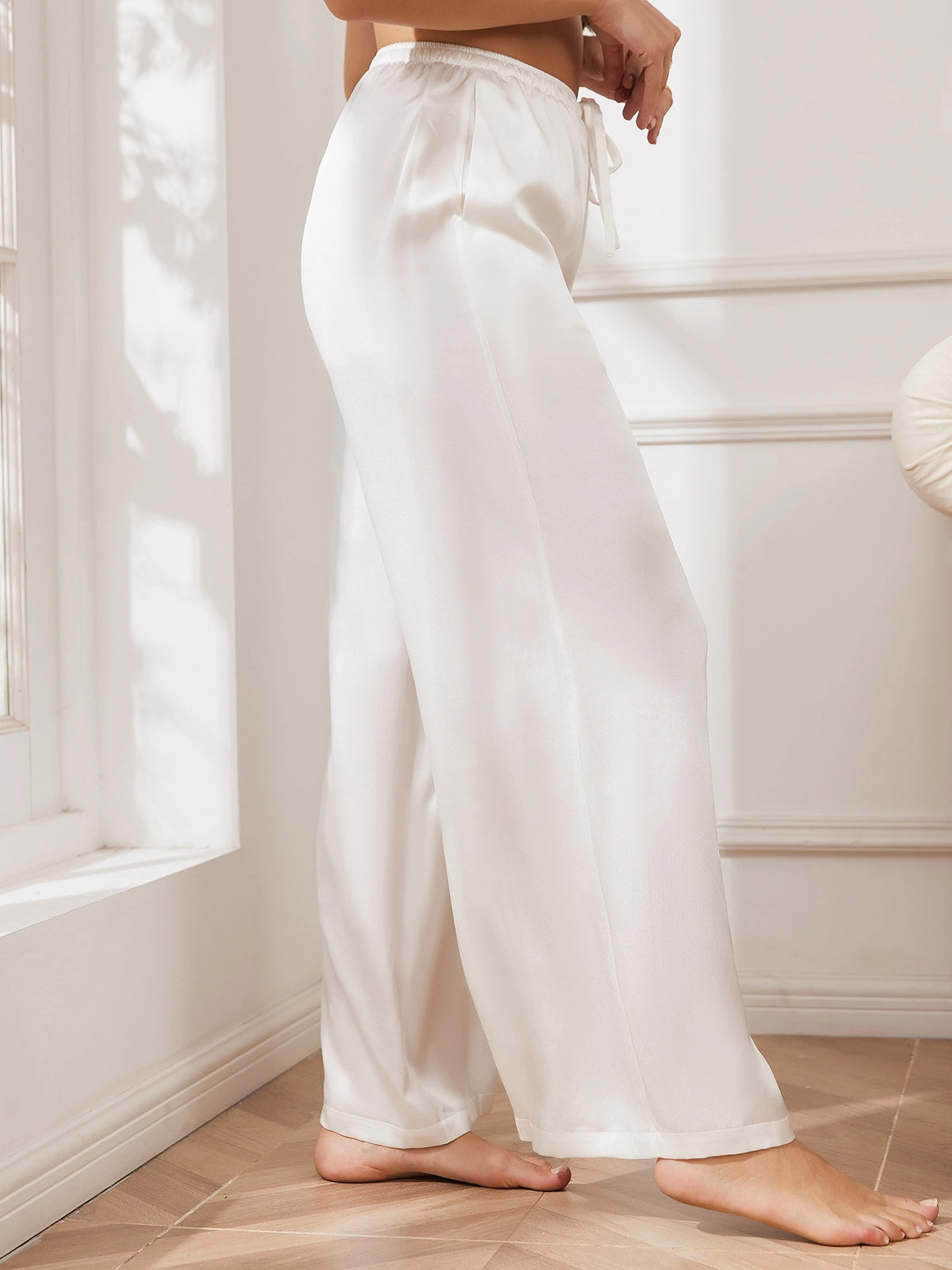 Pure Silk Relaxed Pants with Elastic Waist