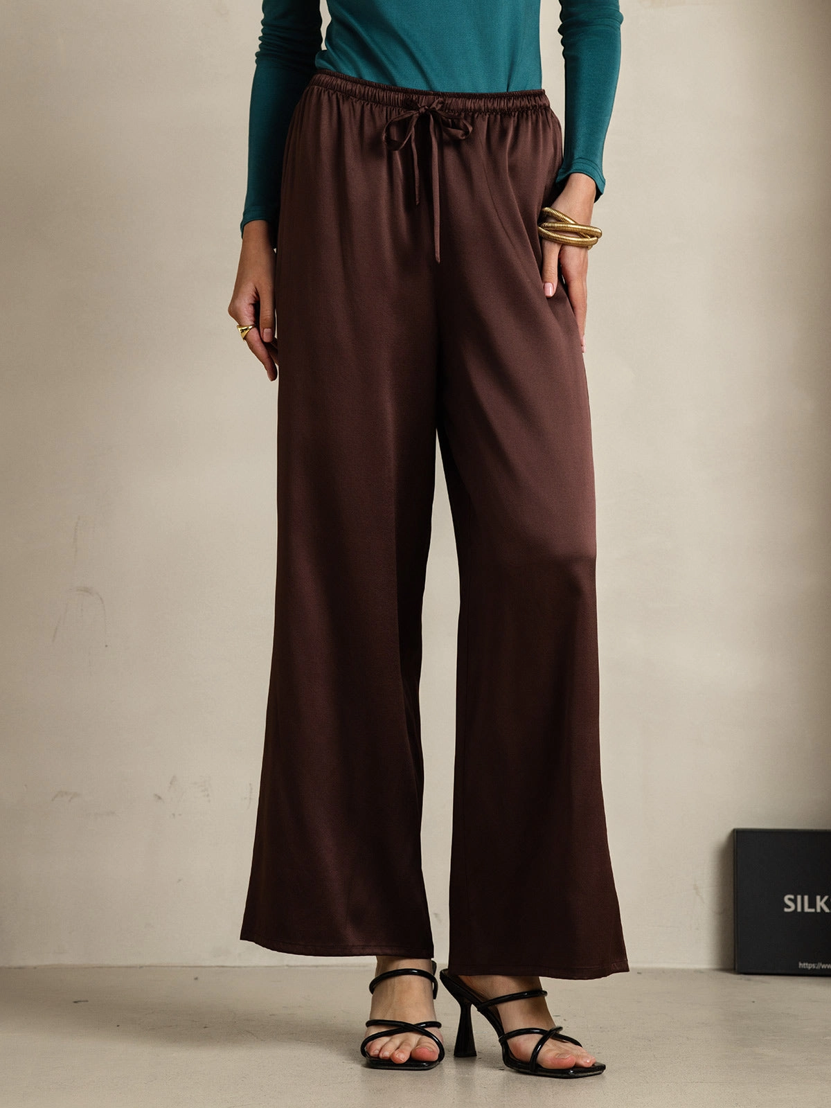 Pure Silk Relaxed Pants with Elastic Waist