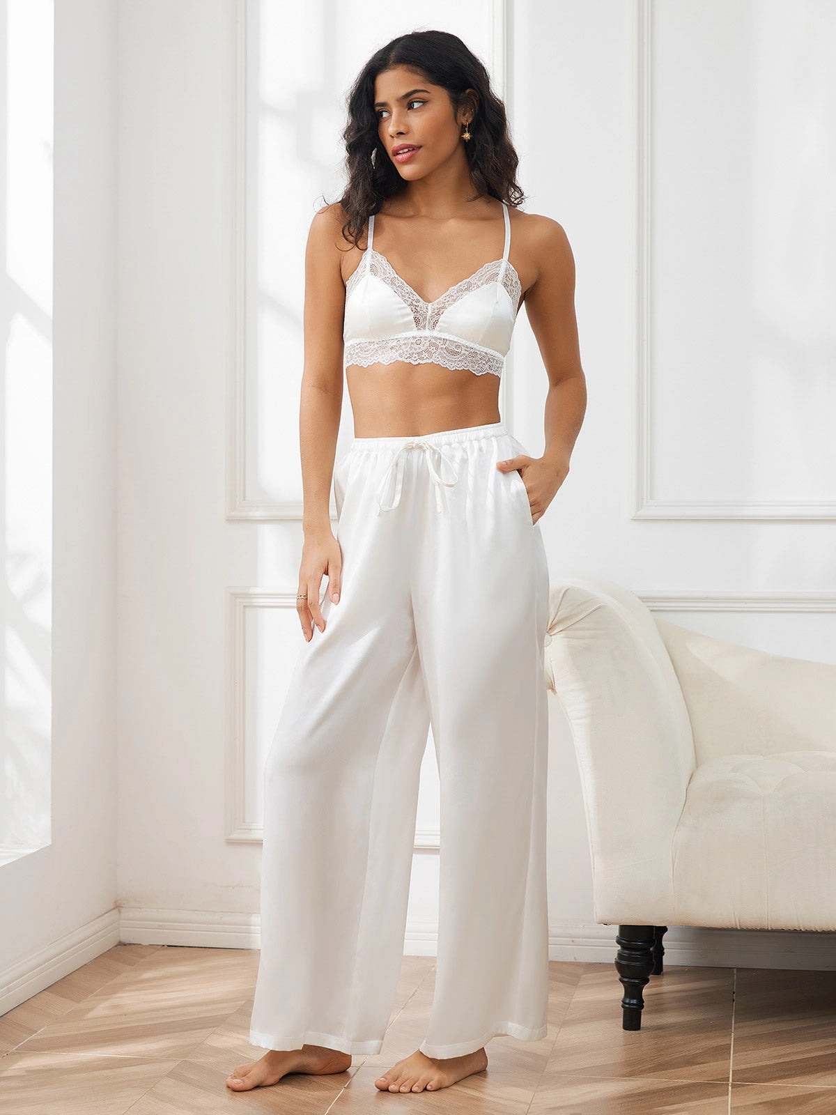 Pure Silk Relaxed Pants with Elastic Waist