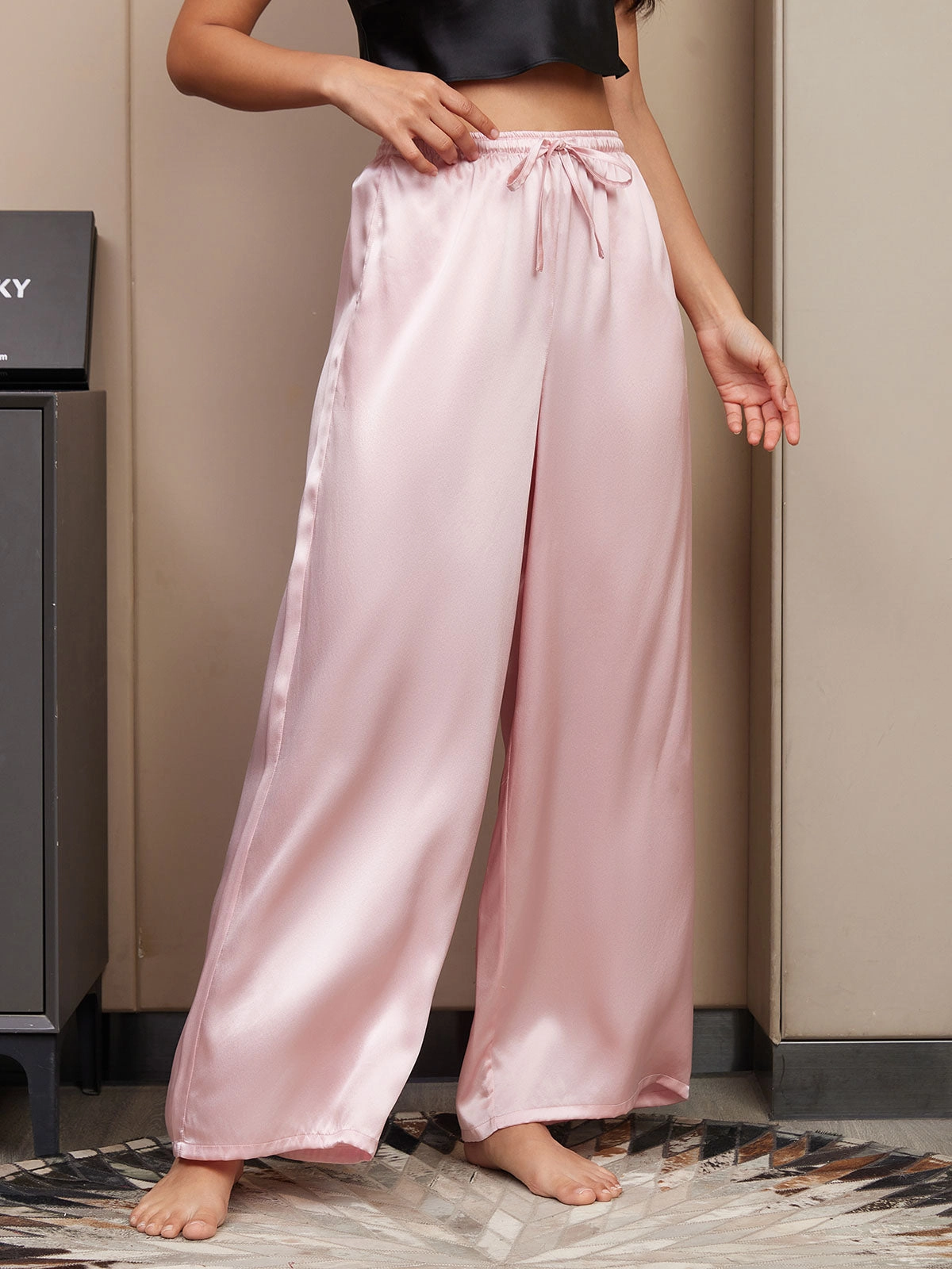 Pure Silk Relaxed Pants with Elastic Waist