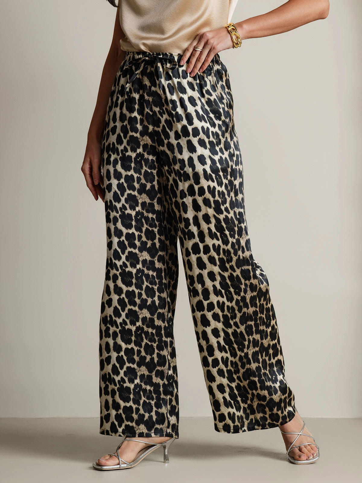 Pure Silk Relaxed Pants with Elastic Waist