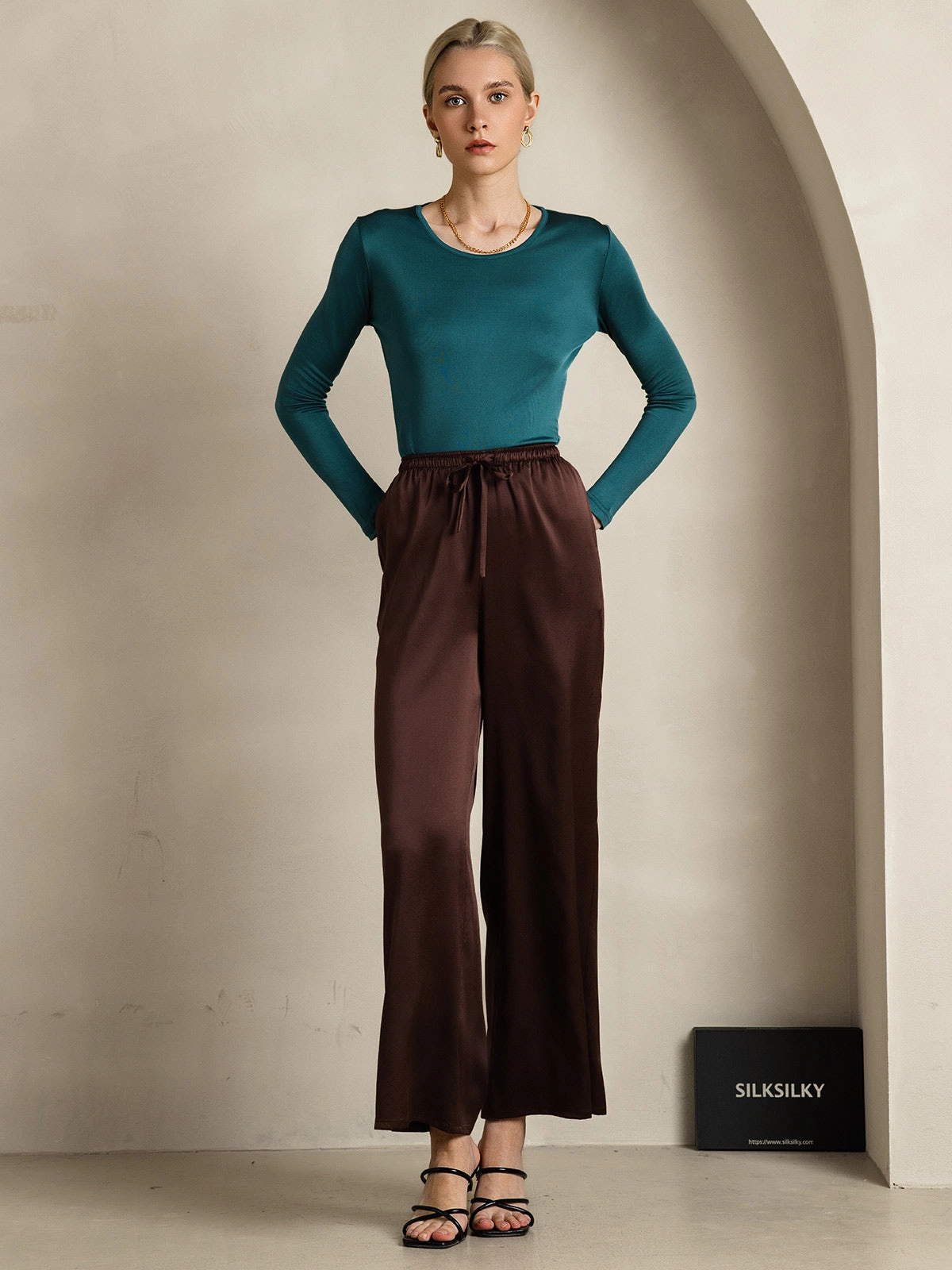 Pure Silk Relaxed Pants with Elastic Waist
