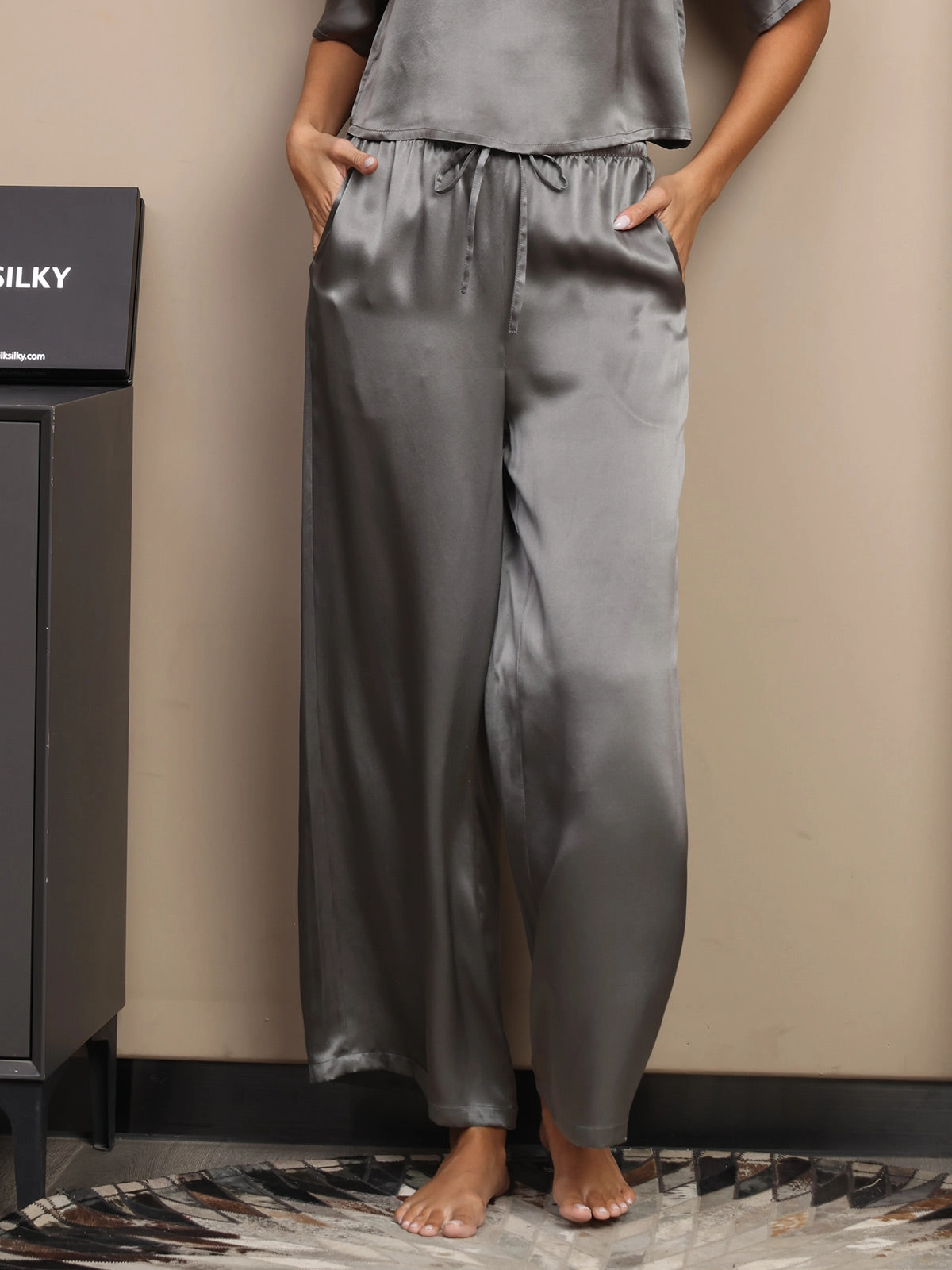 Pure Silk Relaxed Pants with Elastic Waist