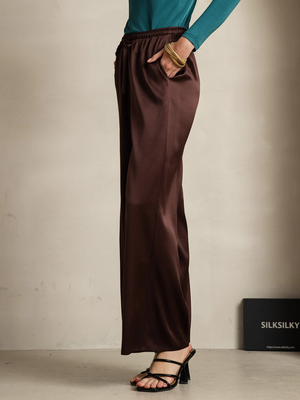 Pure Silk Relaxed Pants with Elastic Waist