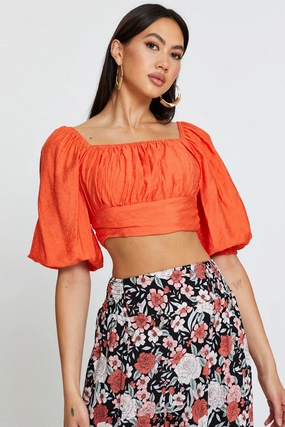 Red Crop Top Short Sleeve Tie Up