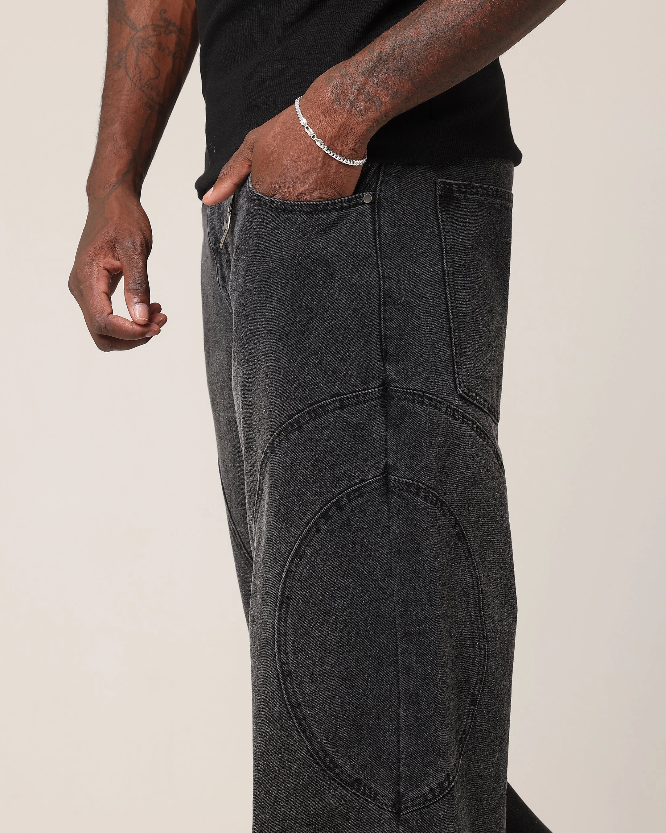 Saint Morta Onyx Panelled Amplus Jeans Black Wash
